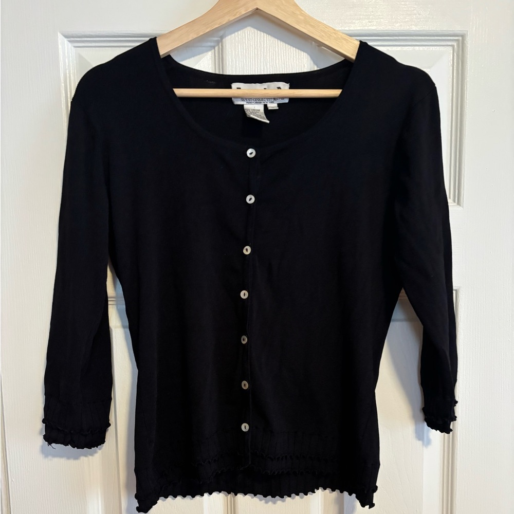 90s Chic Black Cardigan with Shell Buttons